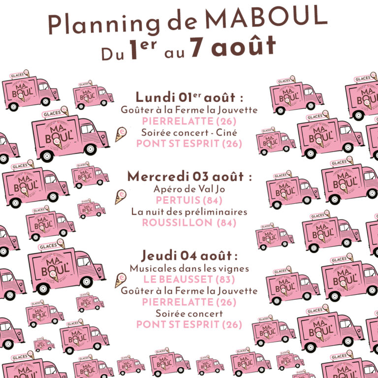 Planning de Maboul du 1er au 7 août